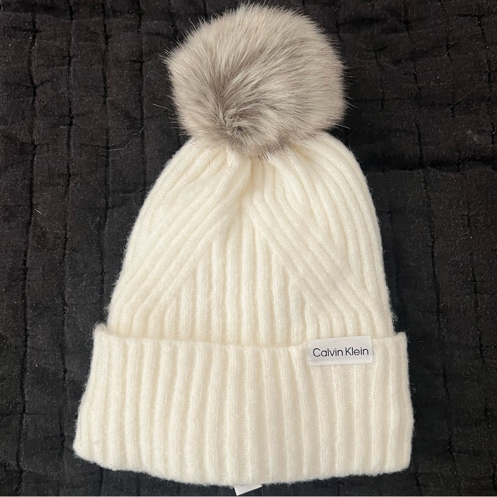 Calvin Klein Faux Fur Pom Beanie